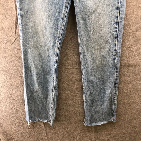 Zara High Waisted Straight Jeans Womens Size 4 Blue Button Fly Raw Hem Light - Picture 4 of 9